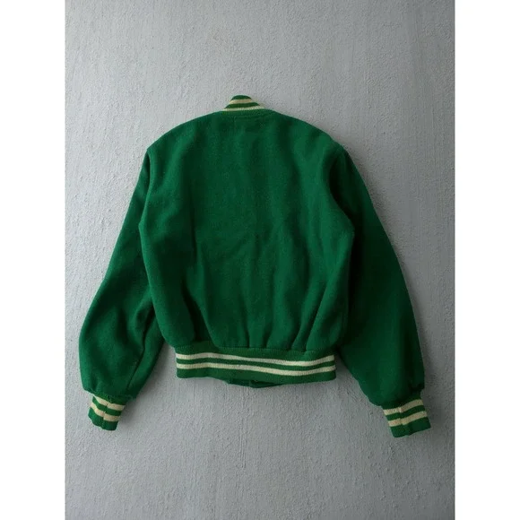 Vintage 1960s Holloway Green Wool Varsity Bomber Jacket USA Made 38 M - Picture 4 of 15